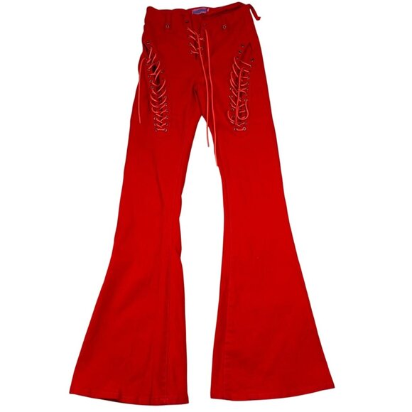 Edikted Woman's Pants XS Red Lace-Up Flared Bell Bottom Cotton Blend Retro Y2K S - Picture 1 of 16